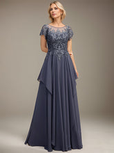 A-line Scoop Illusion Floor-Length Lace Chiffon Mother of the Bride Dress With Cascading Ruffles Sequins